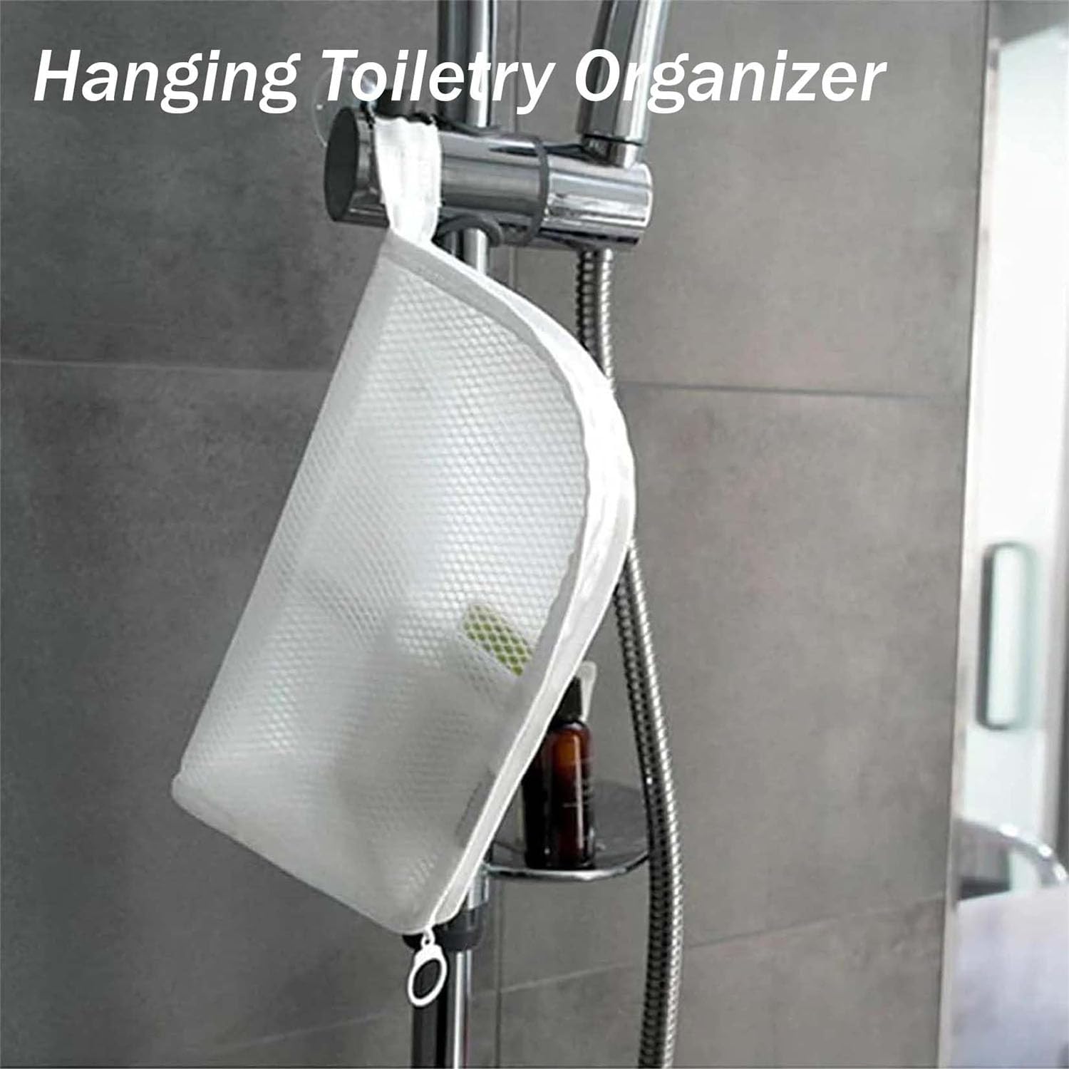 Borsa da toilette in piedi, borsa da toilette portatile leggera da viaggio con multi-scomparti, borsa per il trucco in piedi da appendere, in rete EVA, senza polvere, con cerniera, per casa e vacanze