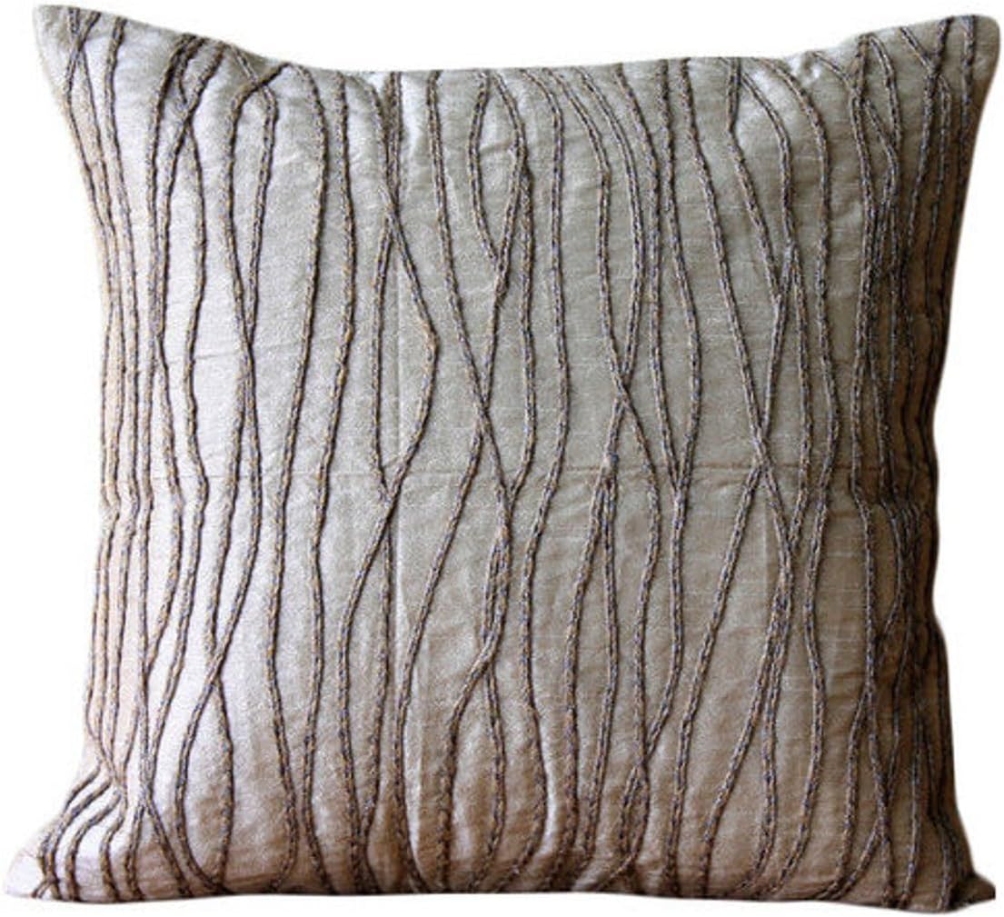 The HomeCentric Throw Pillow Covers, Beige Zippered Throw Pillow Covers 16x16 inch (40x40 cm) Silk Throw Pillows for Couch, Nature & Floral, Leaf, Sequins Embellished, Tropical Easter - Leaf Rings