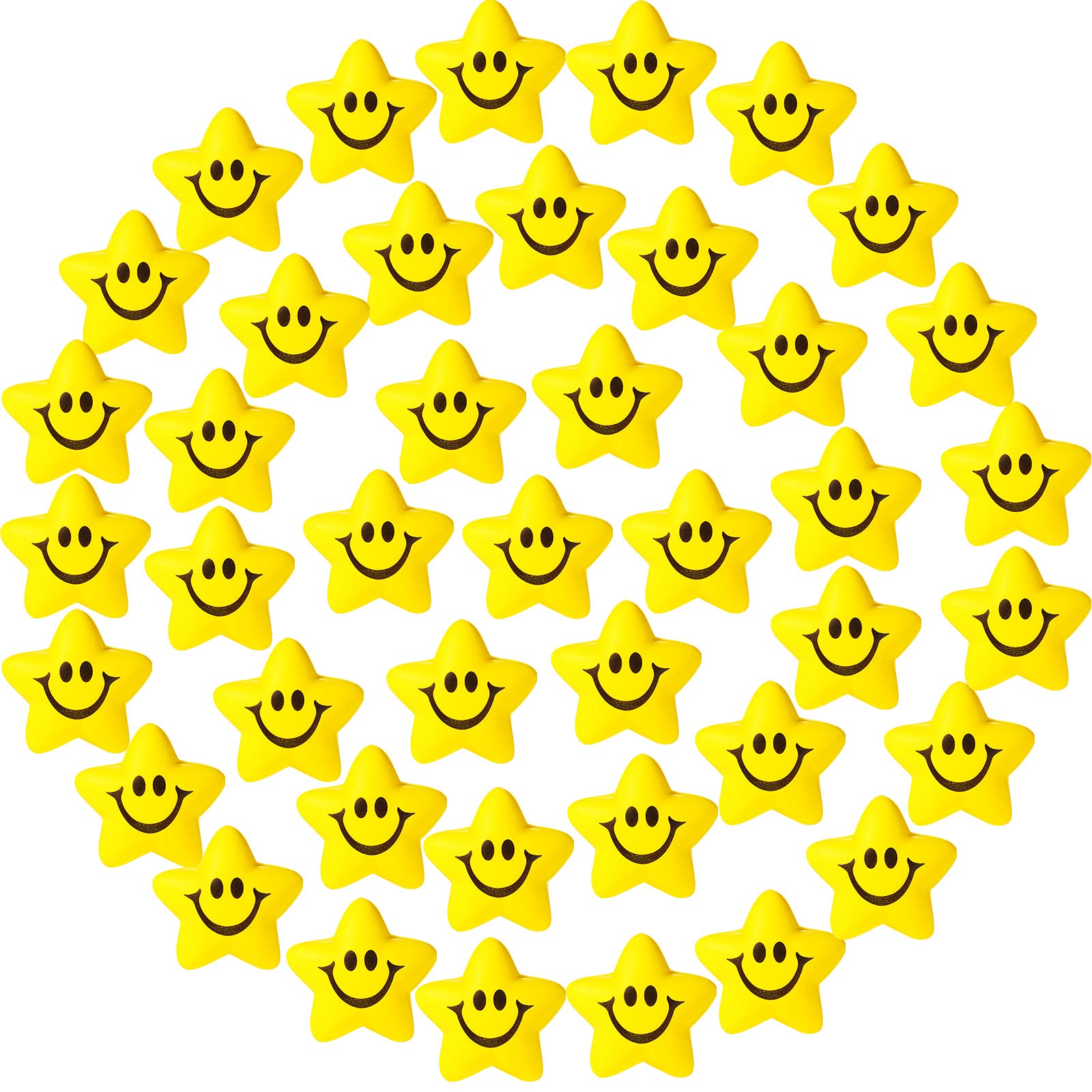 Kasyat 48 Pieces Star Stress Balls Bulk for Kids Mini Smile Face Stress Balls Relief Toys for School Carnival Reward Student Prizes Party Favors Hand Exercise(Yellow)