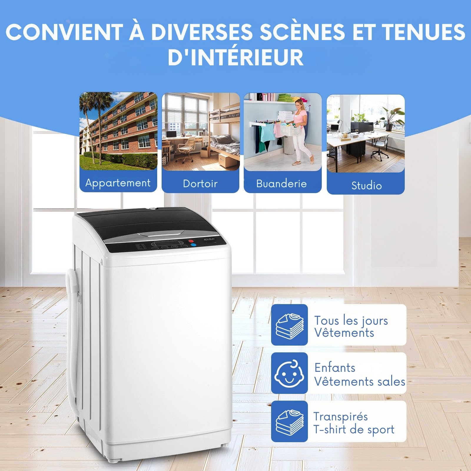 LEADZM Mini Machine à Laver lave linge 7KG, Puissance de 400W | Lave-linge avec Panneau de Commande Multifonction, avec Pompe de Drainage, pour Appartements Résidentiels