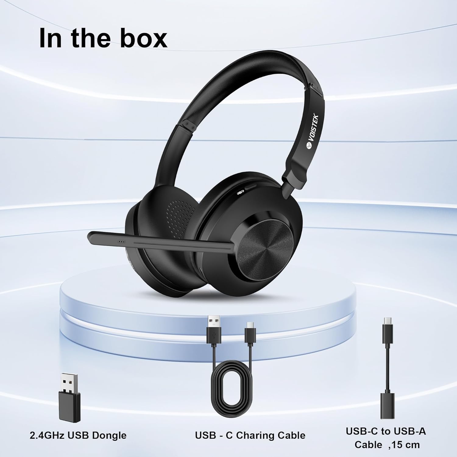 Voistek Wireless Bluetooth Headset with Noise-Cancelling Microphone,USB Dongle for Computer,On Ear Volume Control and Mic Mute for Windows, Mac, Chrome, iOS, iPadOS, Android - Image 8