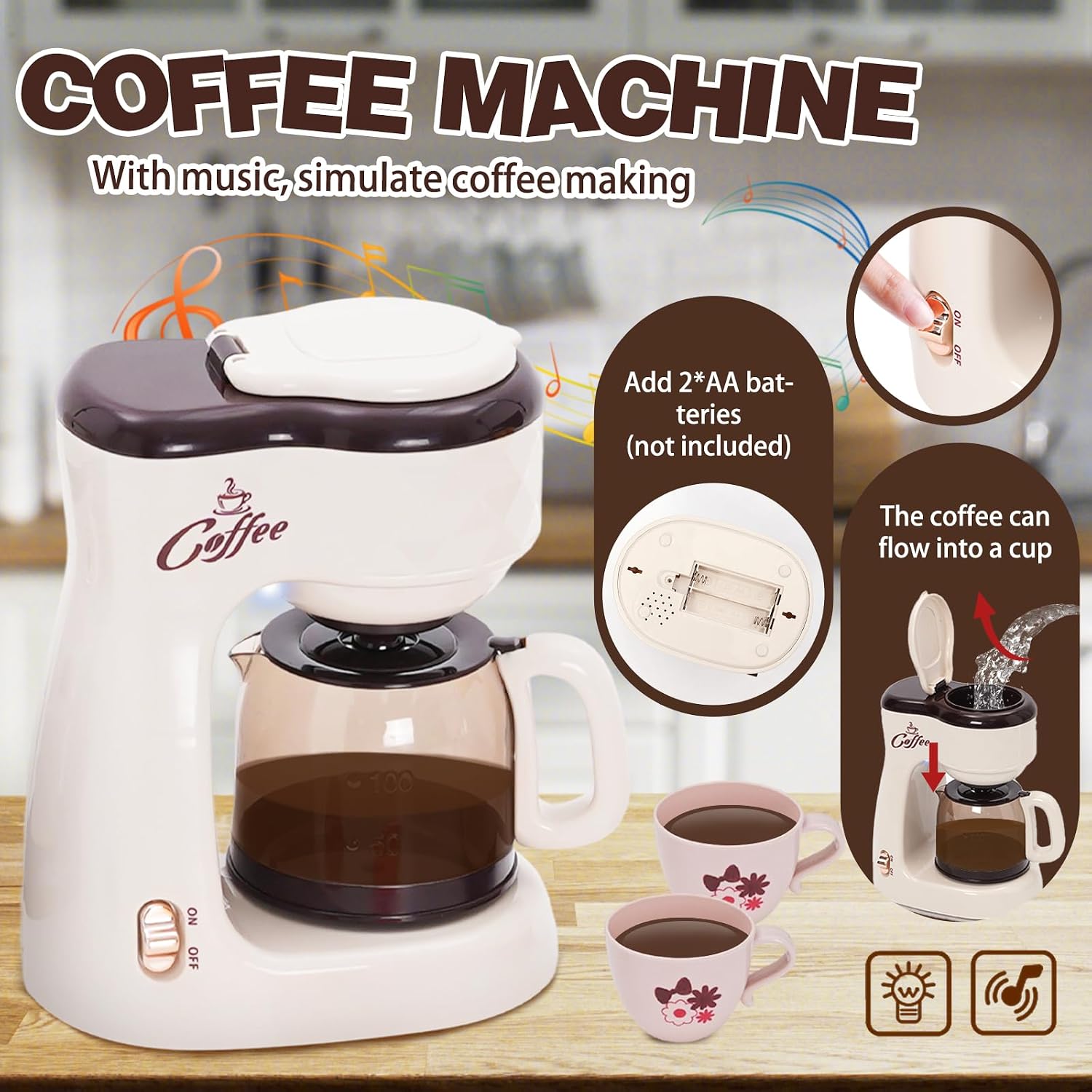 Pretend Play Kitchen Appliances Toy Set with Realistic Sounds Role Pretend Play Kitchen Accessories Set with Coffee Maker Machine,Blender, Mixer and Toaster for Kids Toddlers Boys Girls Ages 3+