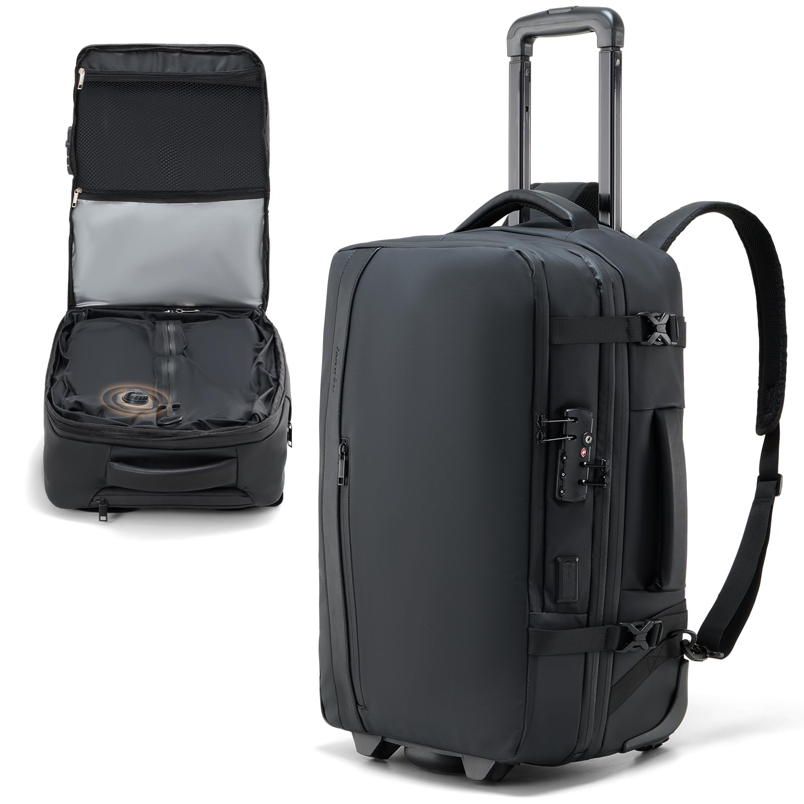 Fanwoli Fanwoli Rolling Vacuum Backpack Travel,One-Button Compression,TSA Carry-On