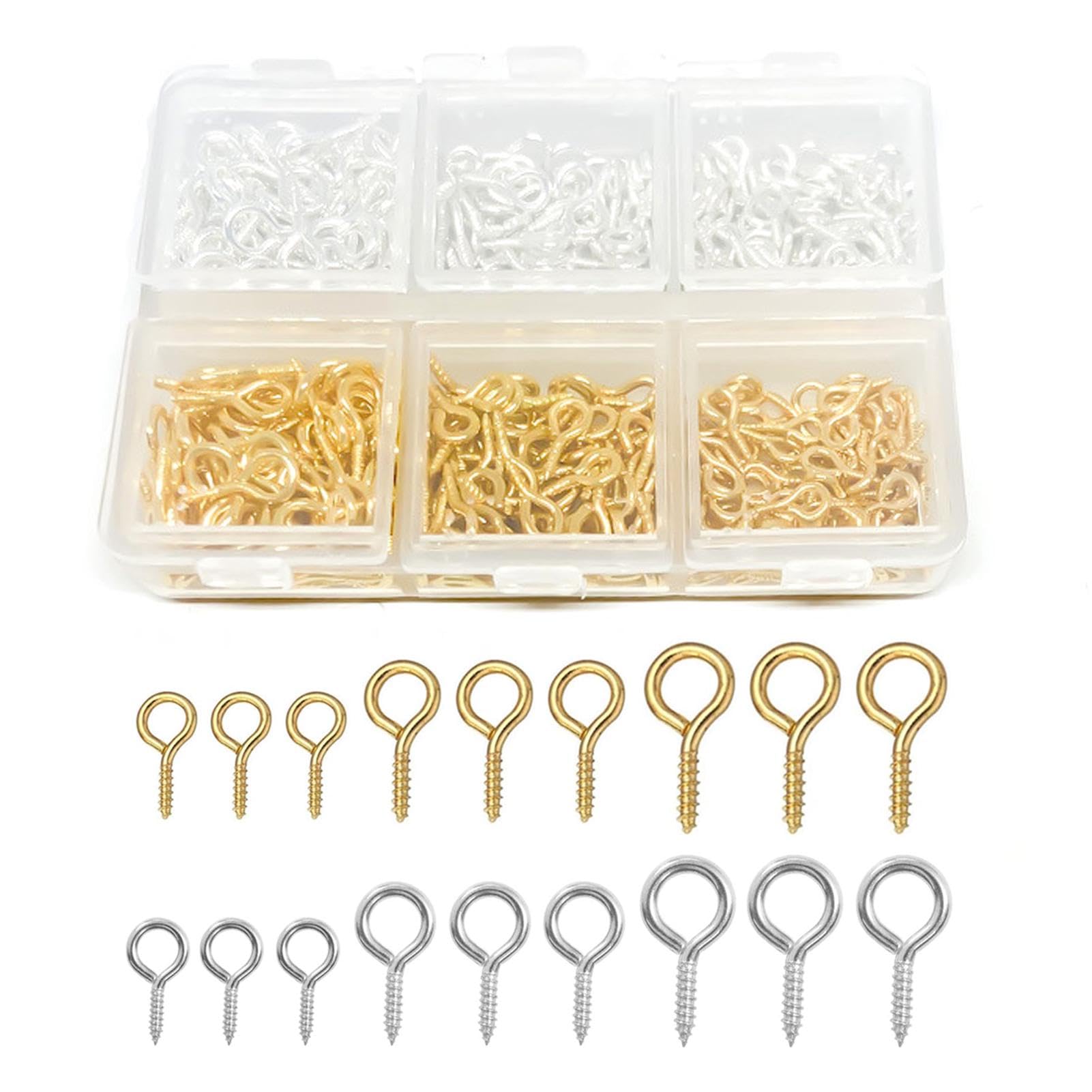 400 pcs Small Screw Eyelets, Mini Screw Eye Pins for Jewellery Making DIY Craft Hanging Ornament 3 Sizes (Silver & Gold Mixed Colours)