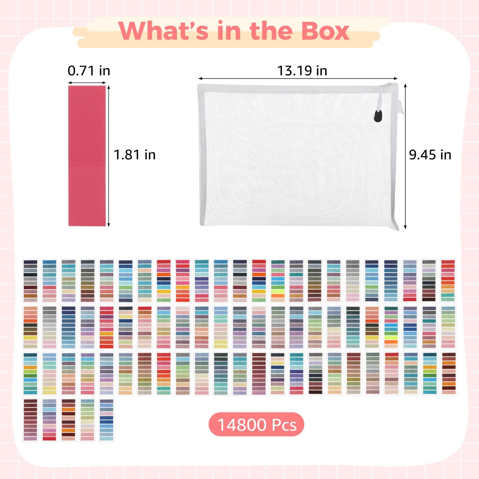 14800 szt. Estetyczne kolorowe zakładki indeksujące, przezroczyste, wielokrotnego użytku, 4,60 x 1,80 cm, samoprzylepne zakładki z tworzywa sztucznego, wodoodporne, do książek, dzienników, biura, domu