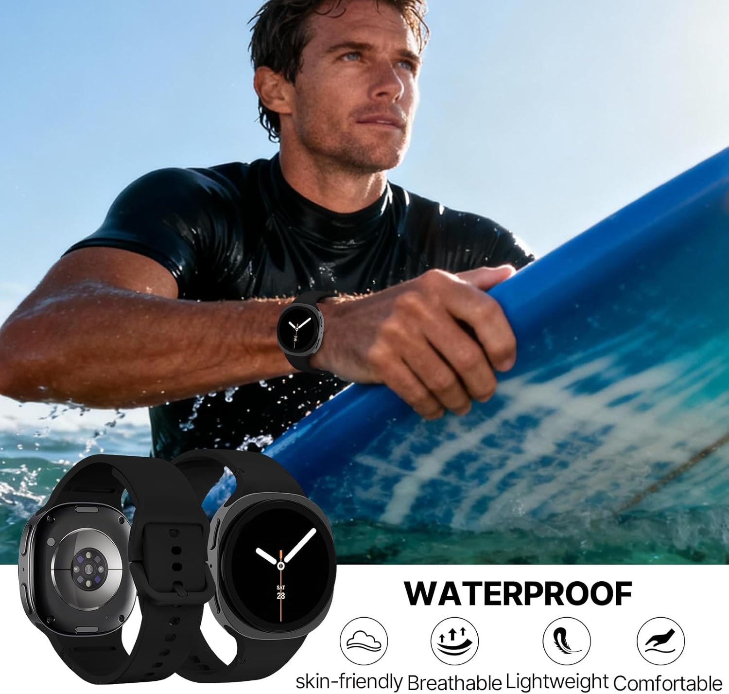 Sport Bands with Storage Case Compatible for Samsung Galaxy Watch 8 Band 40mm 44mm/Galaxy Watch 8 Classic 46mm,No Gap Soft Silicone Wristband Waterproof Replacement Strap Men Women