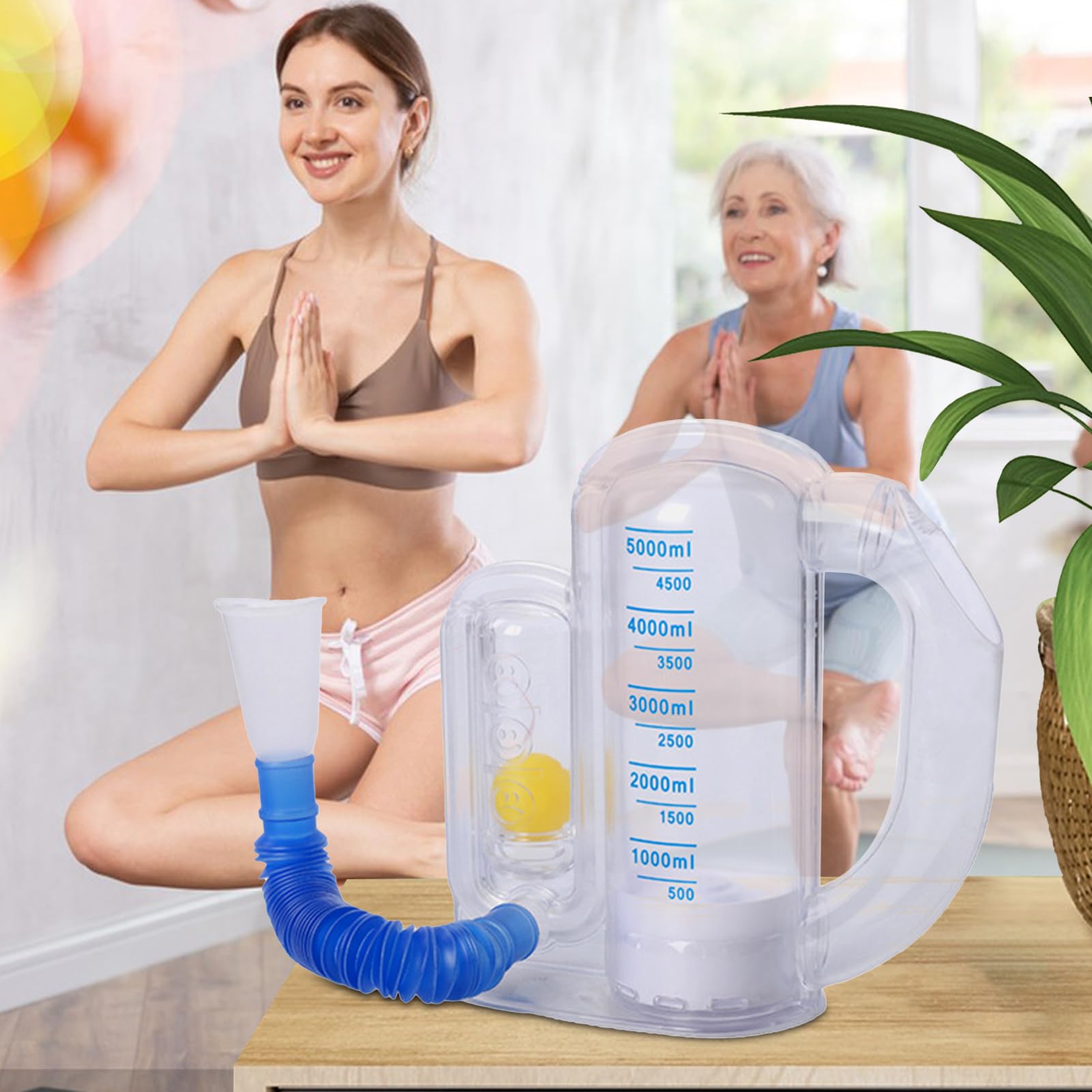 Spiromètre incentif pour adultes - Entraîneur pulmonaire avec affichage du débit - 5000 ml - Portable pour la maison