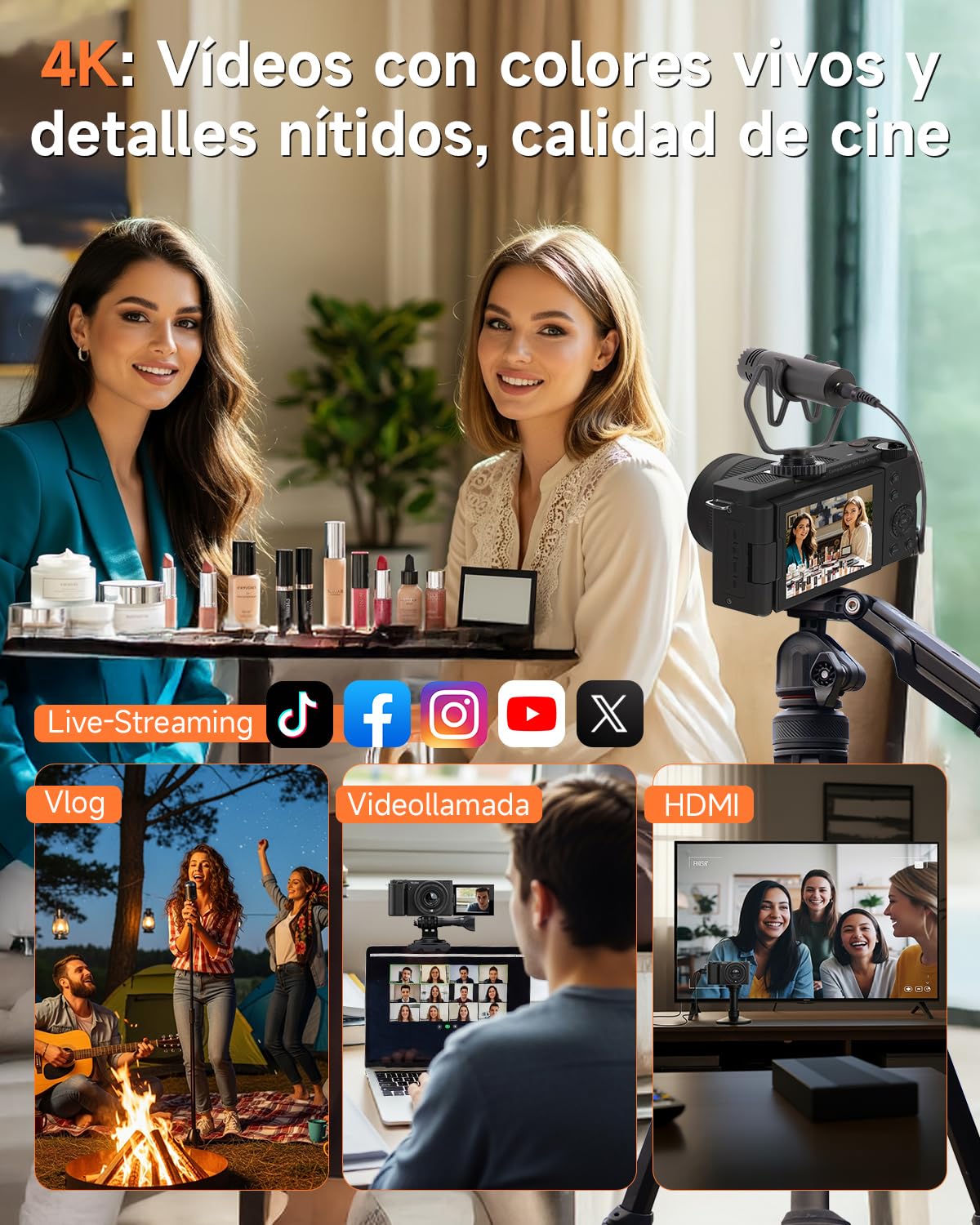 Rollei Compactline 10X Flip Screen Cámara Digital 64MP 4K Cámara Fotokamera 10X Optischer Zoom Selfie Fotoapparat mit 180° Flip 2,88" Screen für Teens Anfänger Digital-Kamera-Fotoapparat-Camera