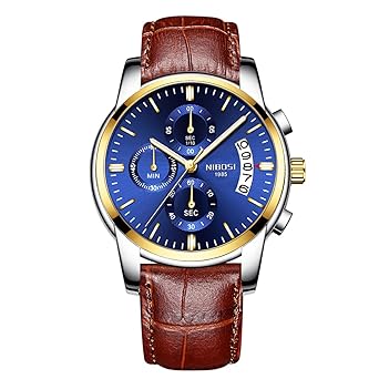 NIBOSI Analogue Mens Watch ( Gold Dial Silver Strap )