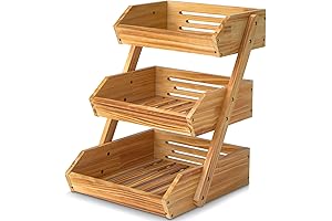 3 Tier Wooden Display Basket for Kitchen, Bread, Vegetable, Fruit Bowl Stand
