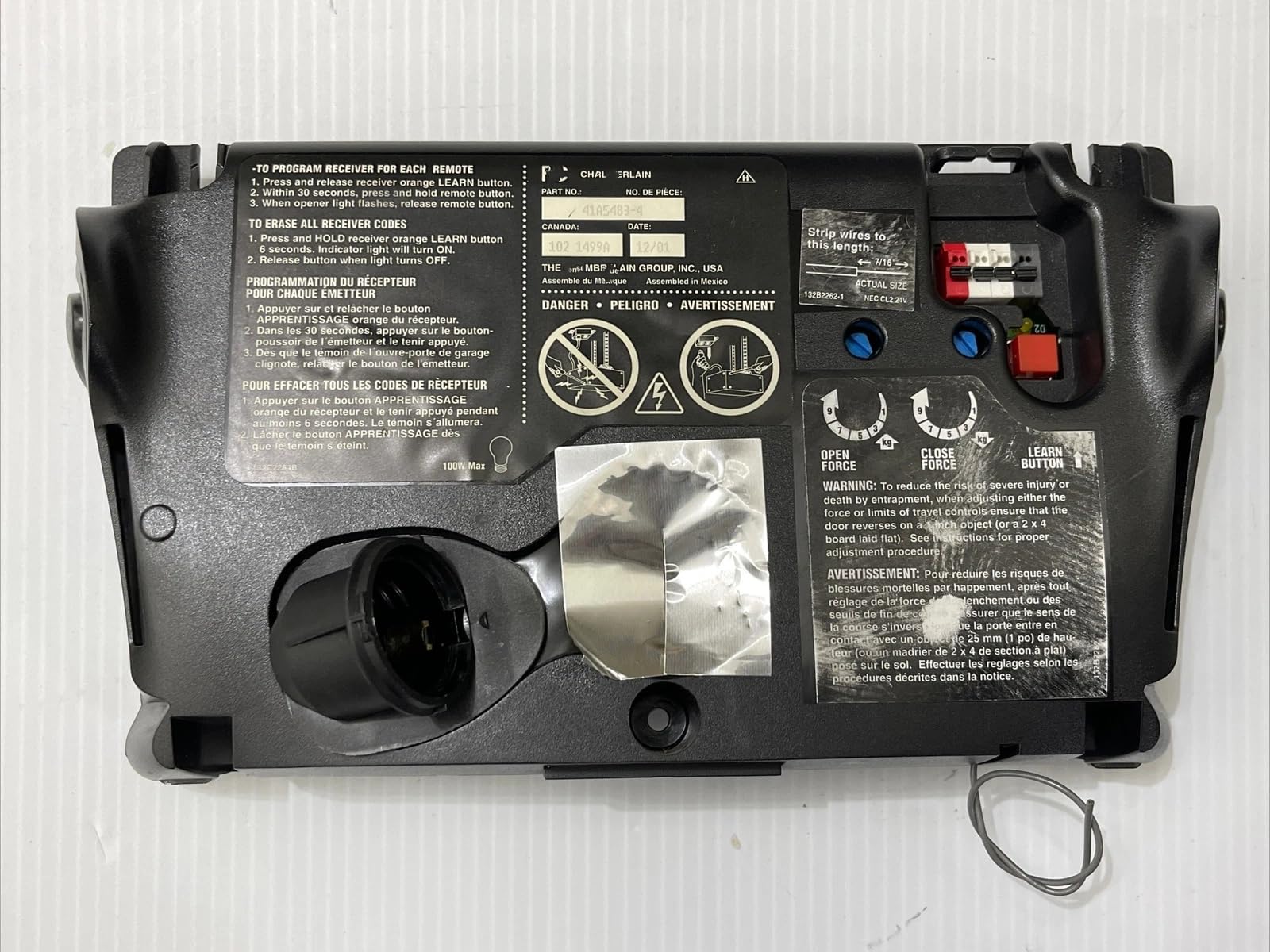 Chamberlain Liftmaster 41A5483 Garage Door Logic Board – Red Learn Button, Works With Craftsman Too – Used