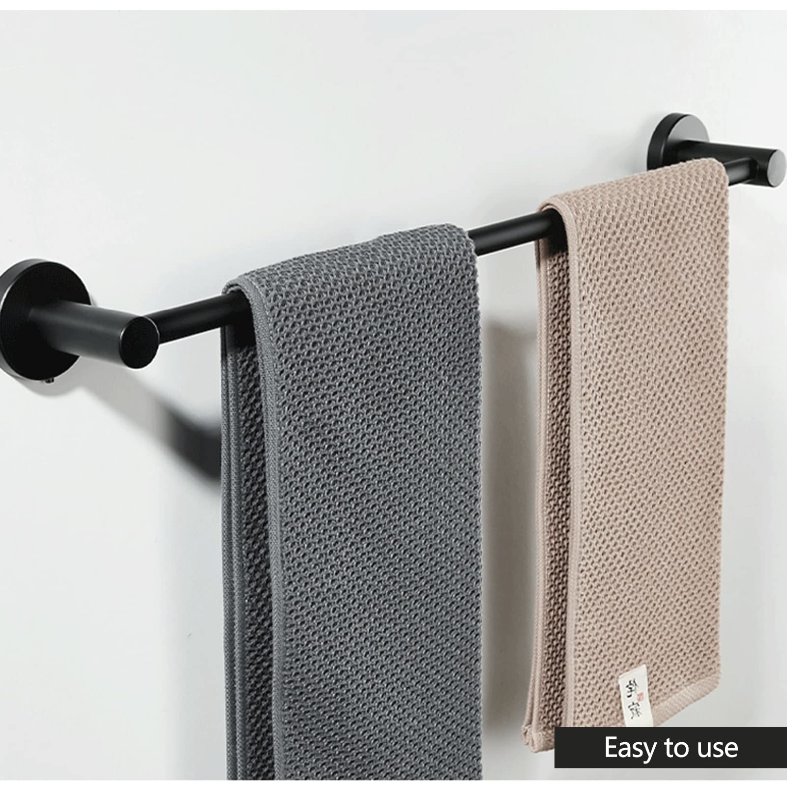 Portasciugamani in acciaio inox, 80 cm, nero, rotondo, da parete, per bagno, cucina e WC, resistente portasciugamani con viti incluse