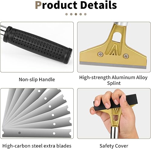 Miniatura 7 de Raspador de hoja de afeitar, herramienta raspadora de piso de 4 pulgadas con 70 cuchillas de metal adicionales para limpiar pintura de calafateo