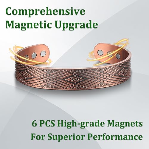 Miniatura 9 de Pulsera de cobre para hombre, cobre puro sólido 3500 Gauss, pulsera magnética de terapia para hombres, regalos de cumpleaños, 7.3 pulgadas, joyería