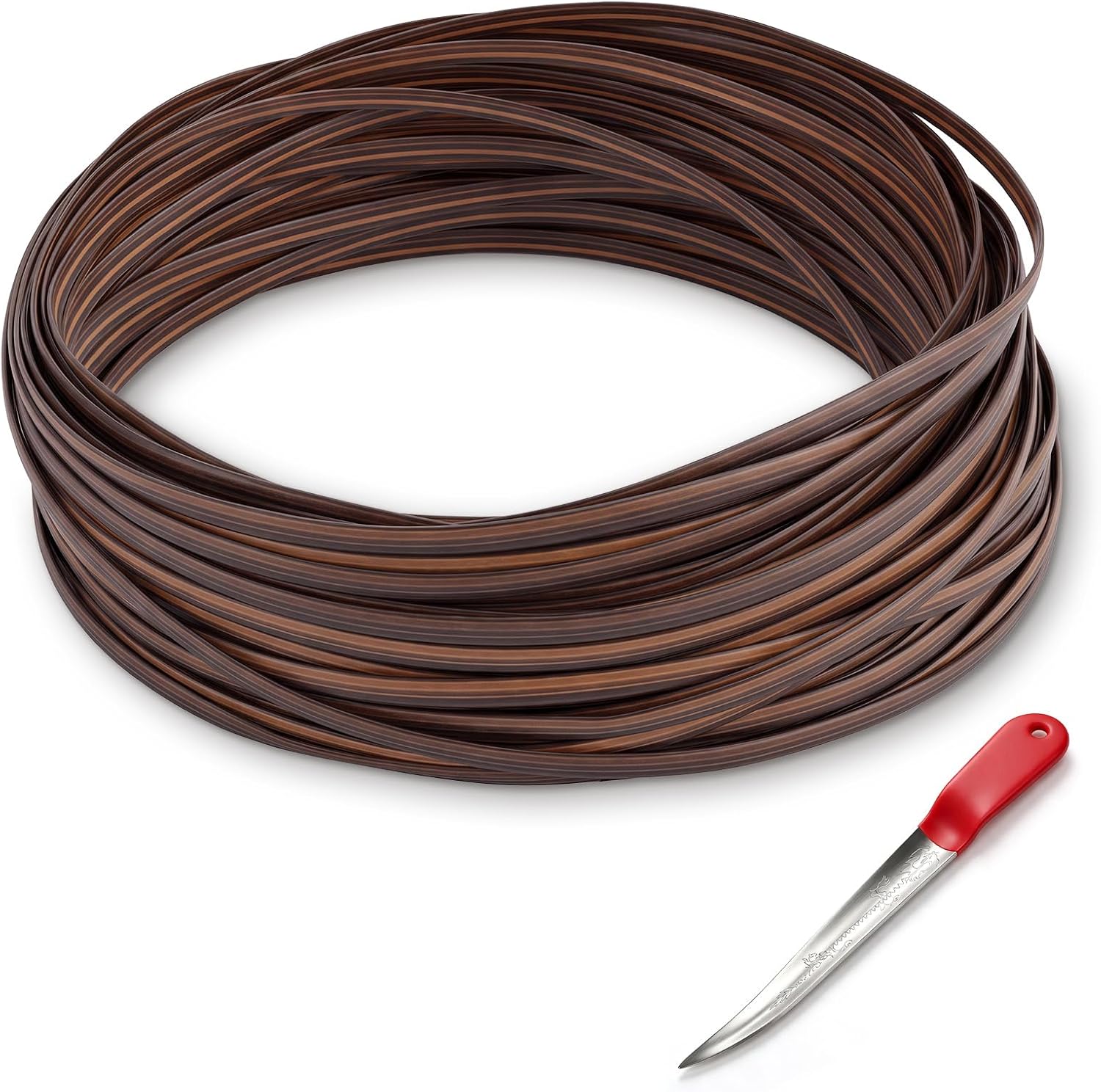 120ft Wicker Repair Kit with Handle Pry Tool, Plastic Synthetic Rattan Replacement Material Brown Wicker Supplies for Patio Furniture Chair Sofa Table Weaving DIY Repair