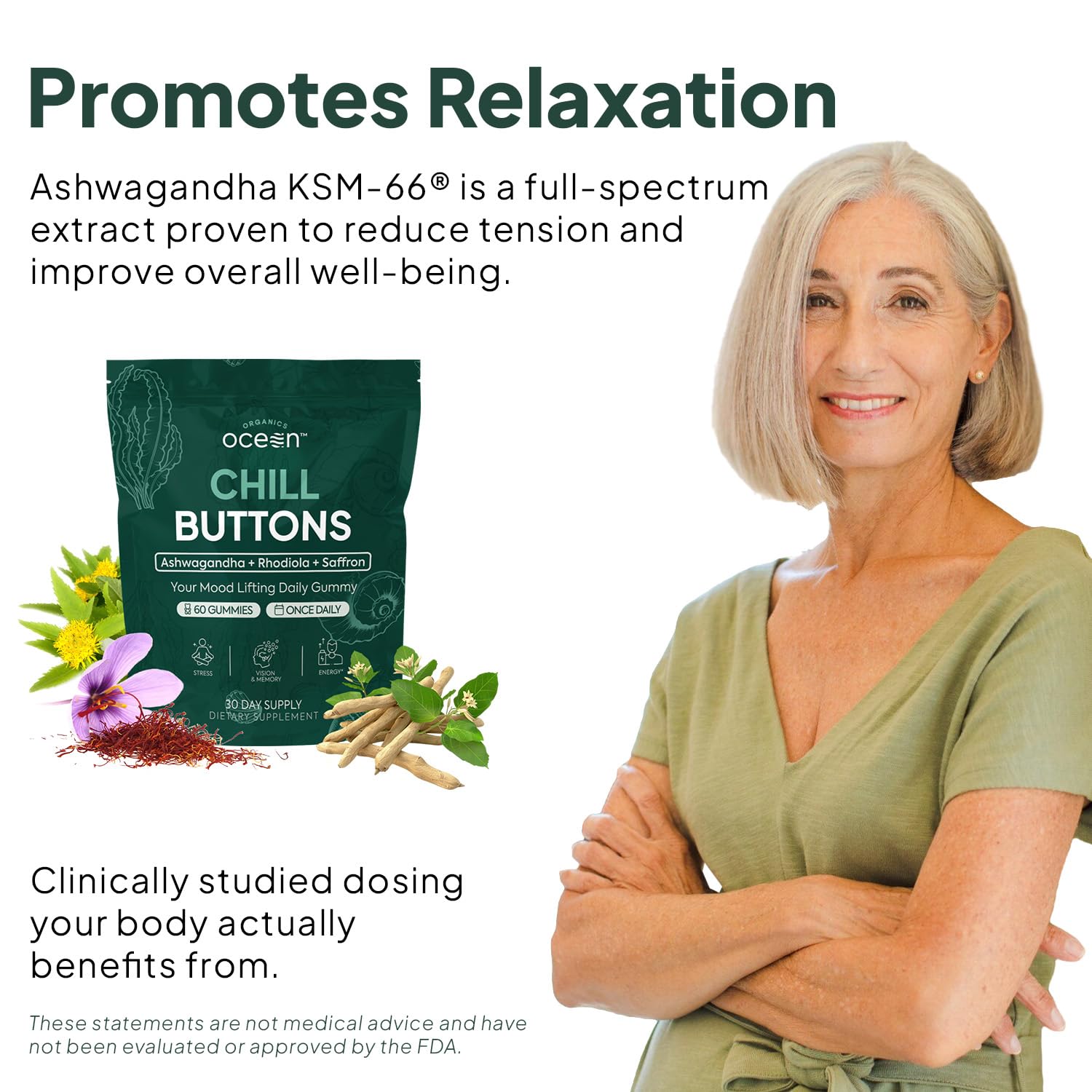 Organics Ocean Chill Buttons, Ashwagandha, Saffron & Rhodiola, 360 Gummies — Amazon image 4