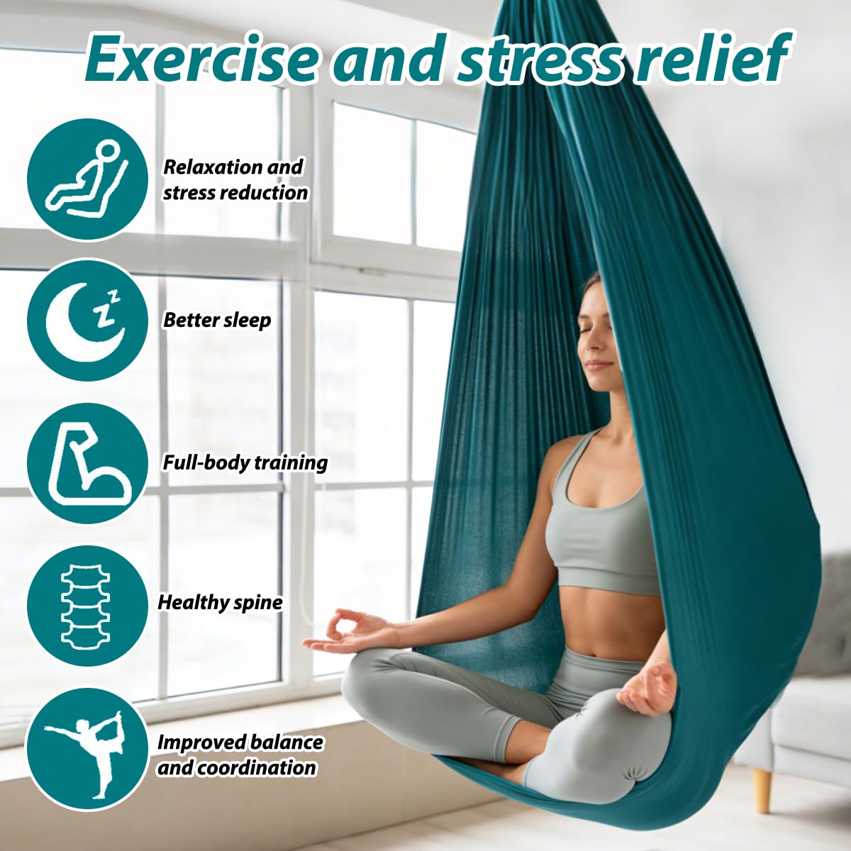 Juego de Hamaca para Yoga Aéreo, Hamaca Colgante para Yoga de 150x280 cm, Kit de Columpio de Yoga con Accesorios, Capacidad de Carga 200 kg, YogaSwing Antigravedad para Fitness Culturismo, Verde