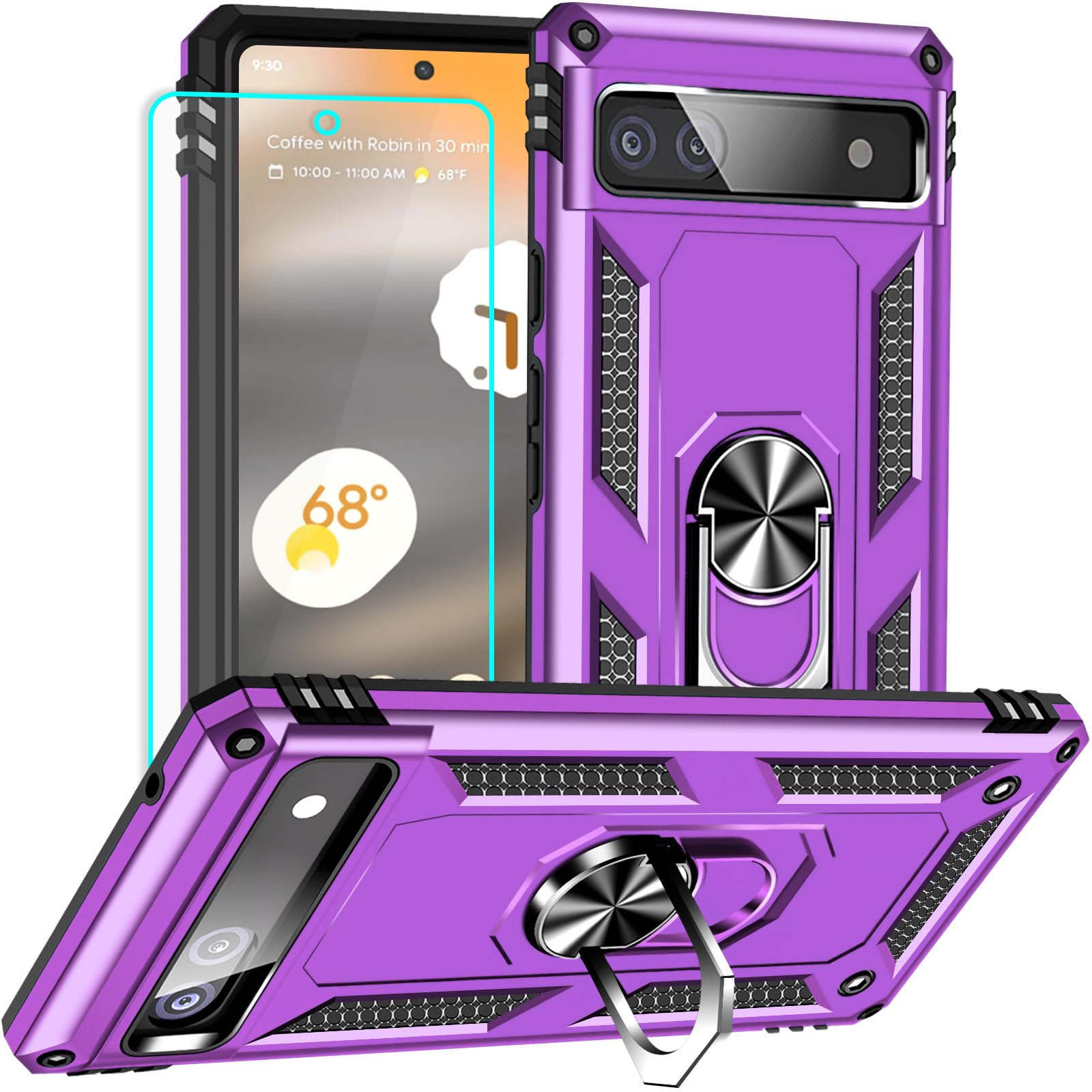 Coque Google Pixel 6A antichoc avec protecteur d'écran violet Yiakeng