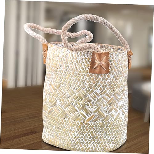 Miniatura 2 de NOLITOY Bolsa de ratán para playa, cesta de rota para lavandería, flores de algas marinas, macetas colgantes para interiores, cesta de frutas de