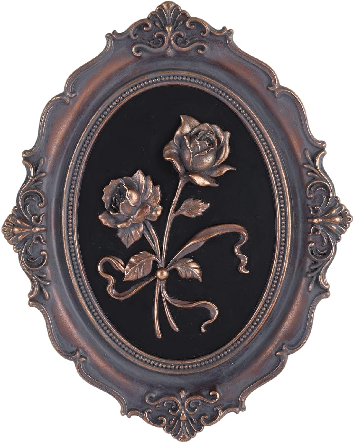 Vintage Wall Decor Art - 10" Antique Gold Resin Relief Sculpture,Victorian Style Framed Aesthetic Wall Hanging,Small Dark Moody Gothic Decor for Bedroom,Living Room & Hallway,Old Money Accent Piece (Rose)