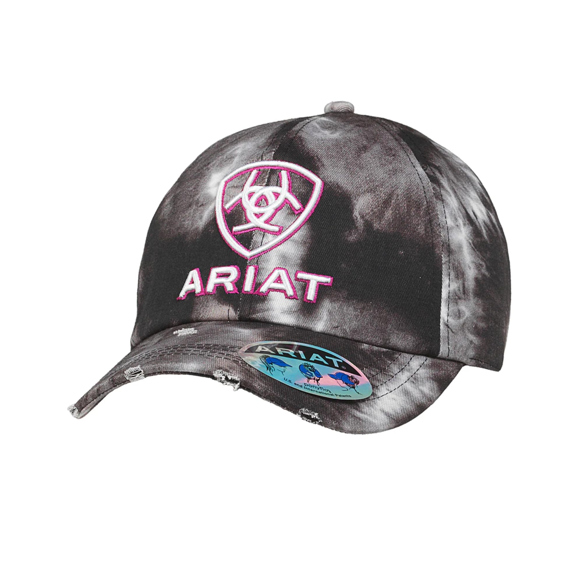 ARIAT Ladies Black and White Tie-Dye Ponytail Cap with 3D Embroidered Logo