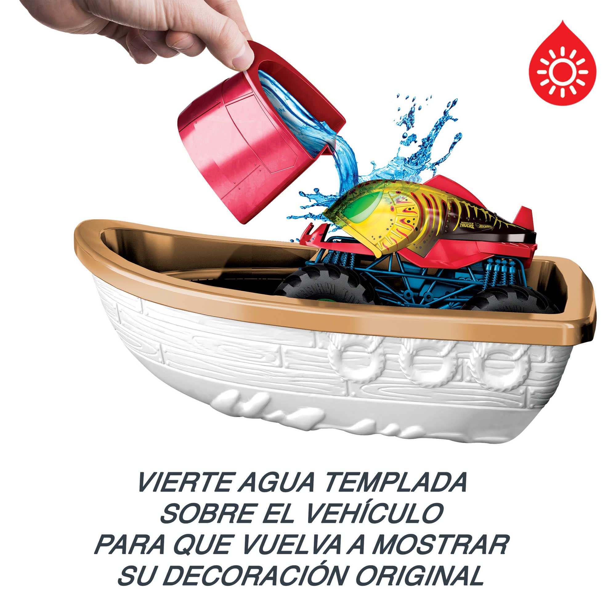 Hot Wheels Monster Trucks Color Shifters Set de Juego Pista para Coches de Juguete Que cambian de Color con Agua, Regalo +4 años (Mattel HGV14)