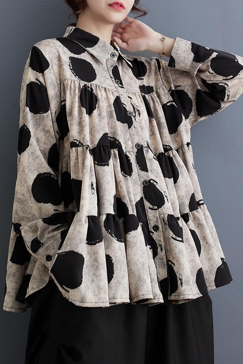 ellazhu Women's Casual Button Down Flowy Hem Polka Dot Oversized Shirt GZ129 A - Image 4