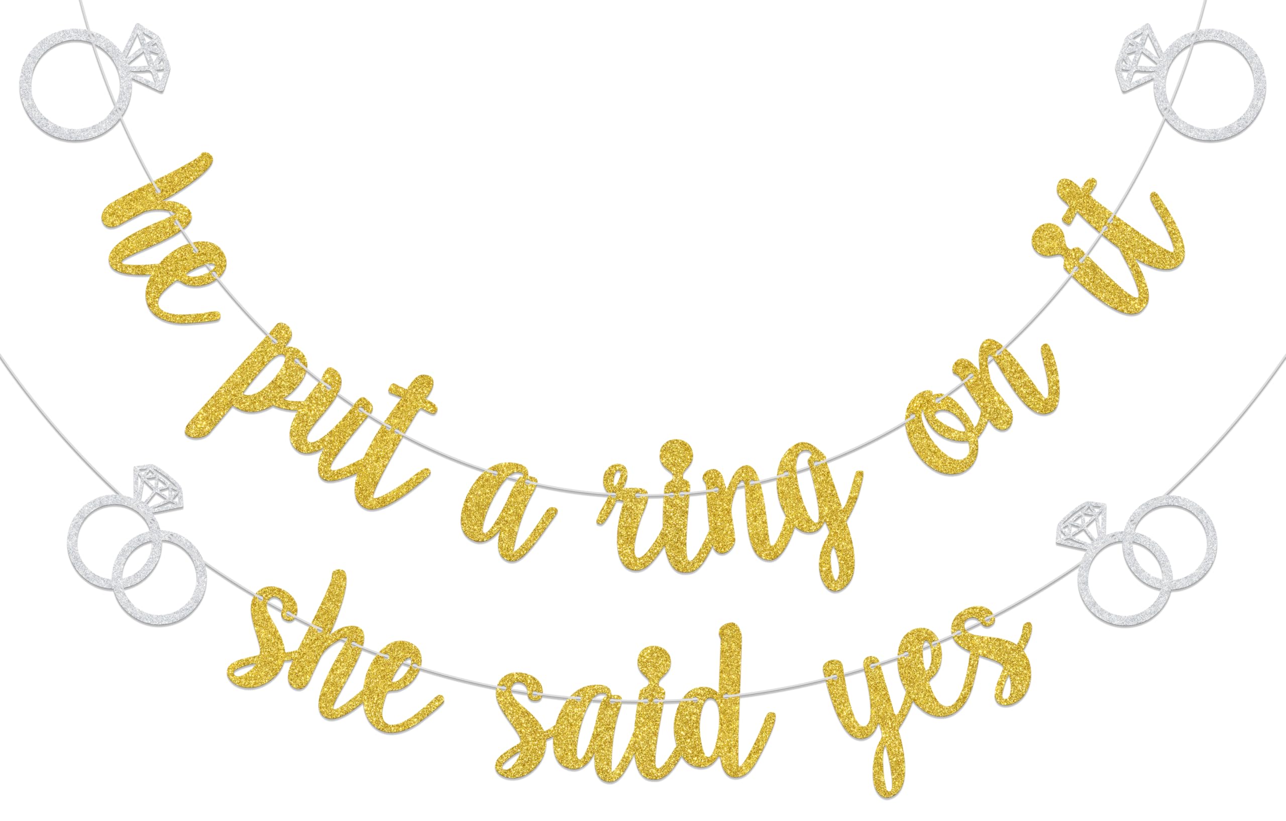 He Put a Ring on It She Said Yes Banner Wedding & Engagement Celebrations Decoration We’re Married Banner for Bridal Shower Gold Glitter