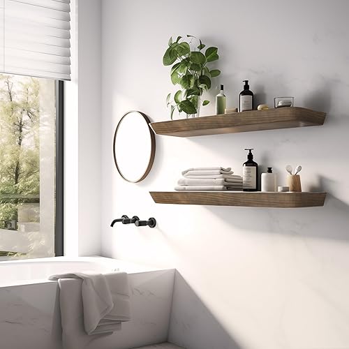 Miniatura 2 de Estantes flotantes modernos de madera 100% (juego de 2)  Estantes de 8 pulgadas de profundidad con bordes redondeados  Soporte de metal invisible