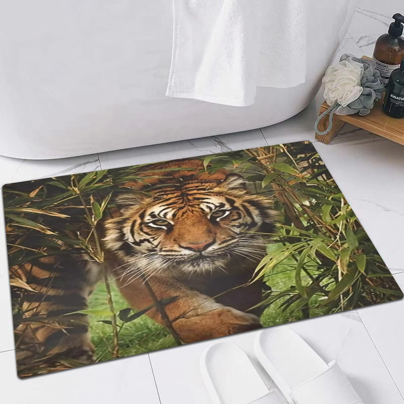 EMFSLA Bath Mat 16x24 in,Animal portrait of a Asian Tiger,Non-Slip Bathroom Mat Machine-Washable,Ultra Soft and Water Absorbent Bath Rug for Bathroom