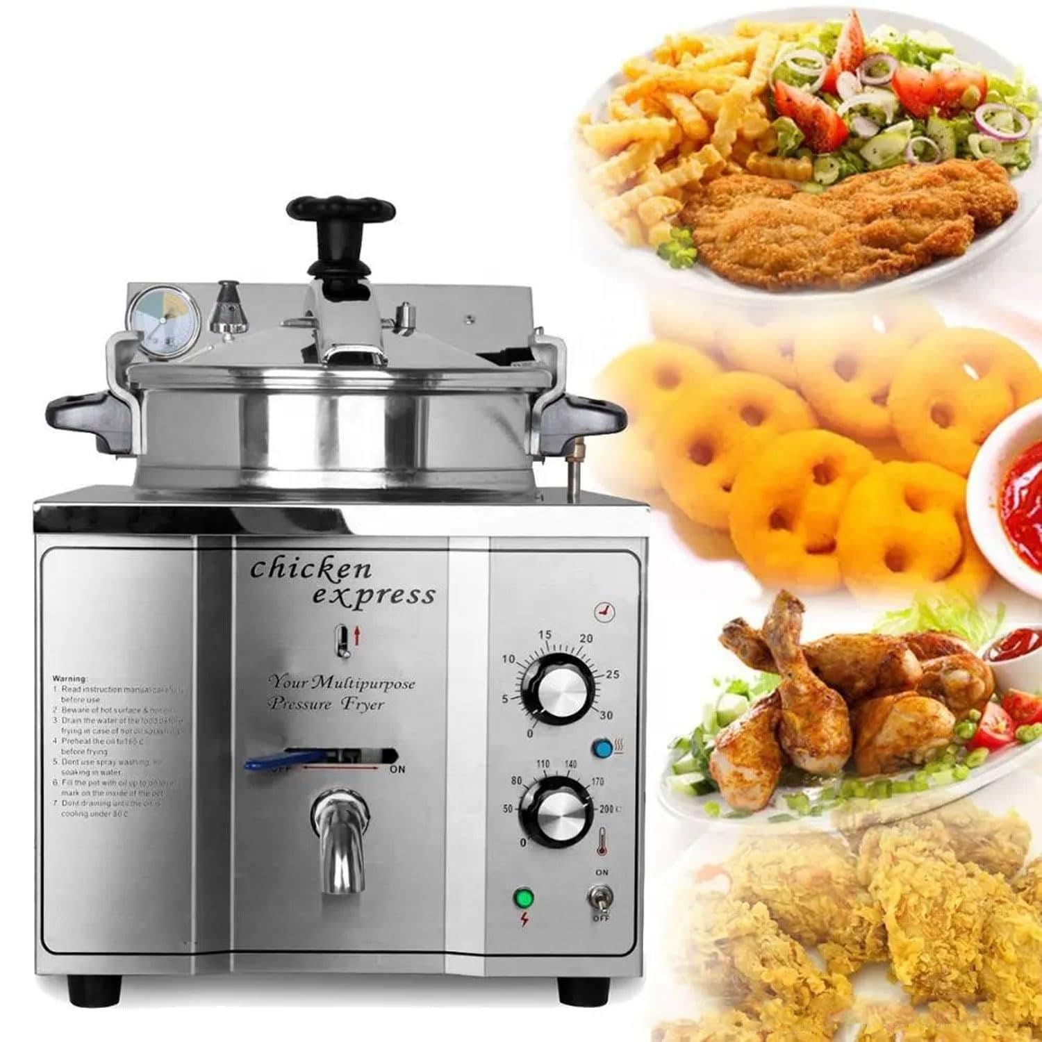 IUokLU 16L Commercial High Pressure Fried Chicken Stove,3.2KW Electric Countertop Pressure Fryer,for Snack Bar Restaurant