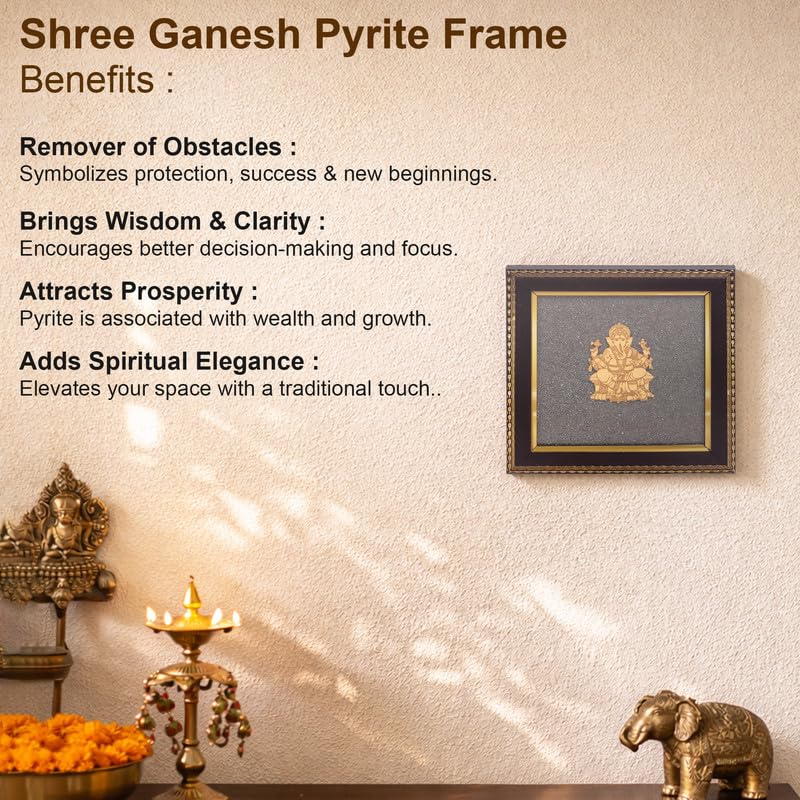 Image of Lord Ganesha Wall Frame for Wealth & Success, Gold Finish Spiritual Wall Decor for Home, Office & Entrance Vastu Art
