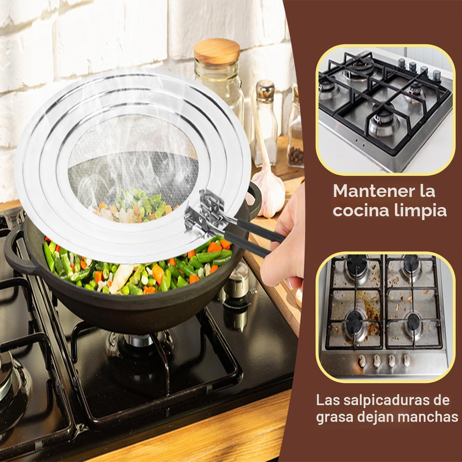 Tapa Sarten Antisalpicaduras, 30cm Antisalpicaduras Cocina Con Mango Plegable, Tapa Sarten Antisalpicaduras Malla,Versátil Protector De Grasa Para Sartén Cocinar y Freír, Evita Salpicaduras De Grasa