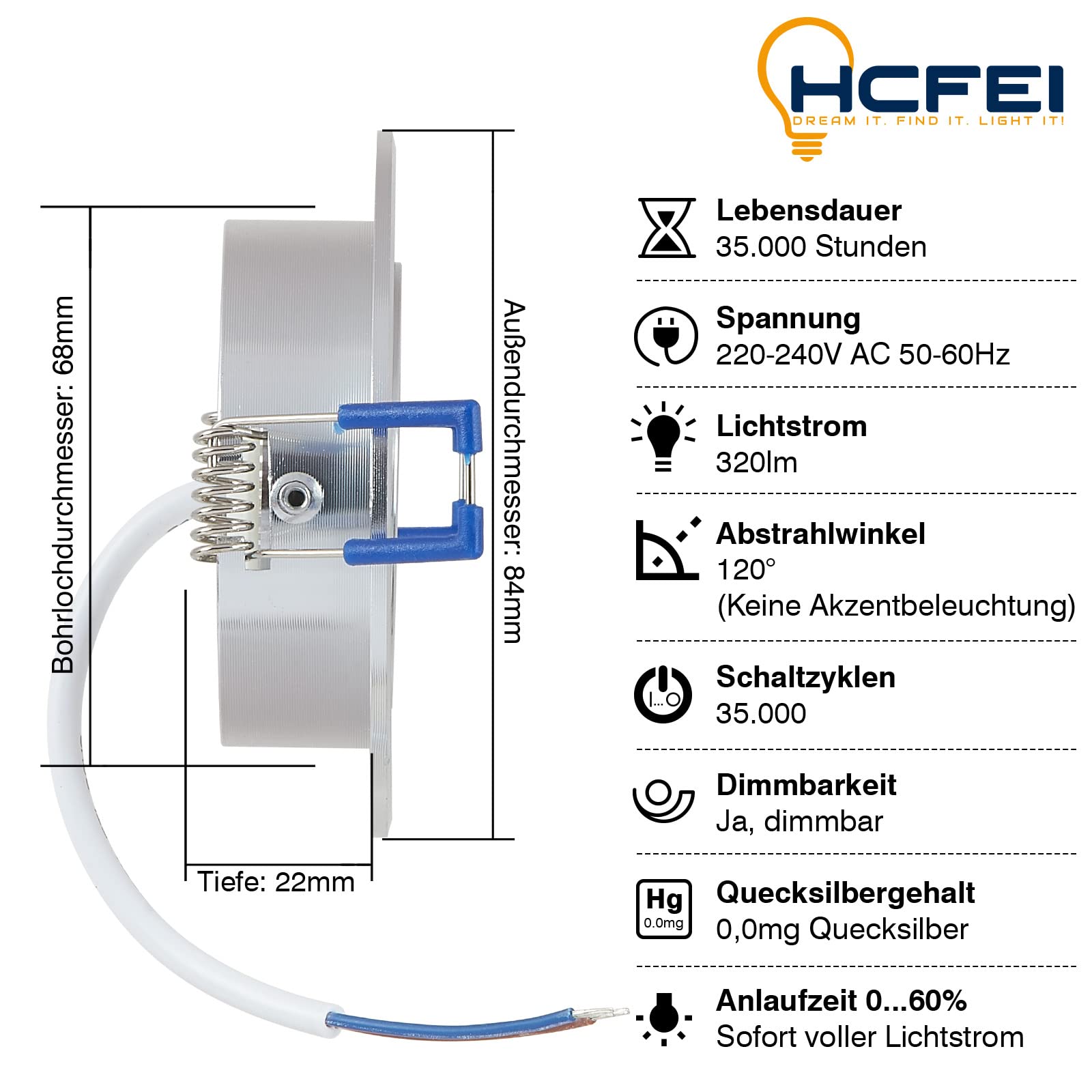 HCFEI 3er Set LED Einbaustrahler Flach - 3W 3000K D Produktbild-Vorschau 10