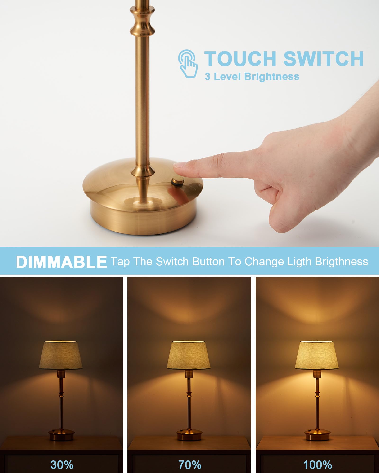 UMEXUS Lot de 2 petites lampes de table rechargeables sans fil, lampes à