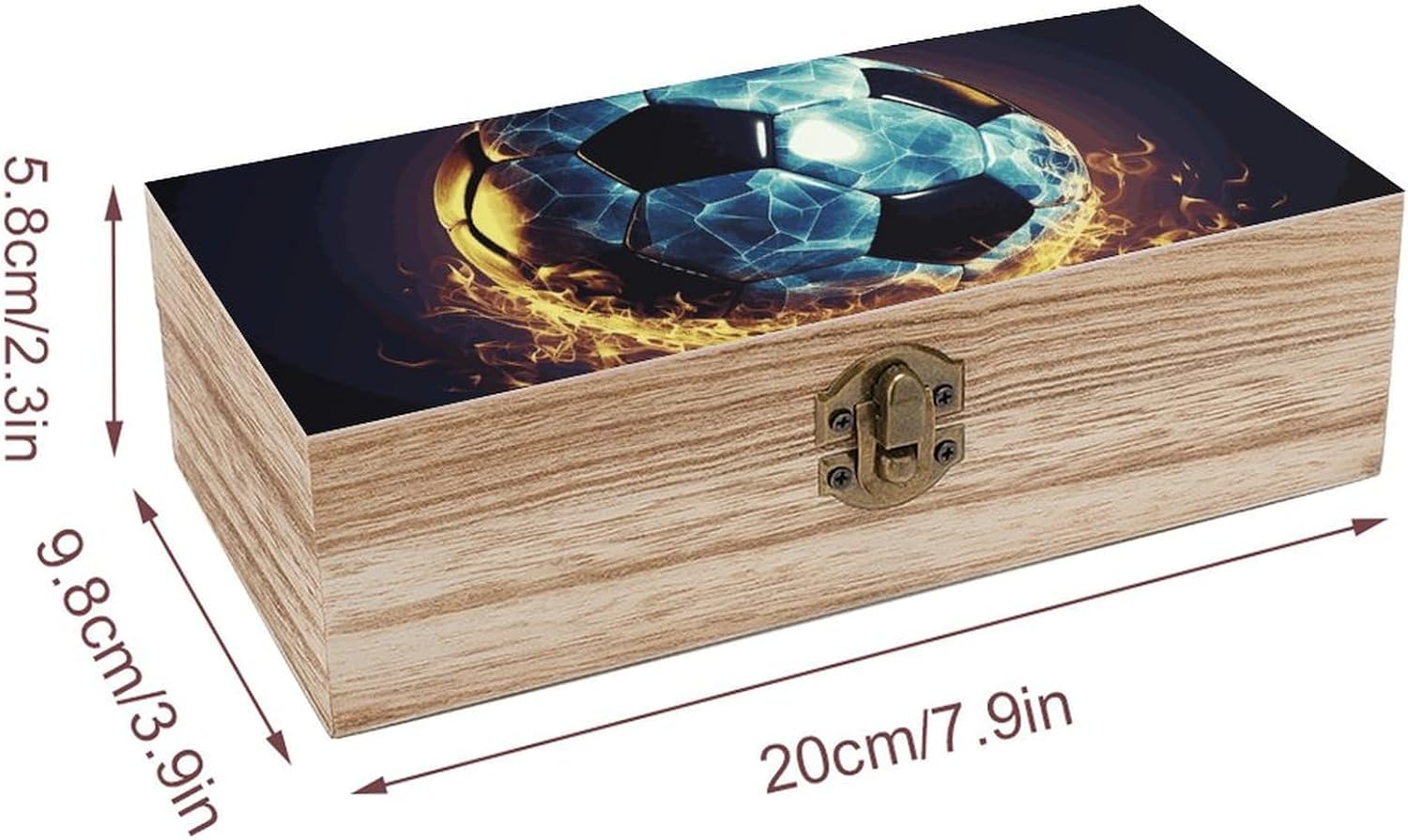 Storage Box Wooden Decorative Box Keepsake Boxes with Hinged Lock Cool Soccer Ball Storage Bins Jewelry Storage Chest Storage Container for Organize Keepsake Gift image 2