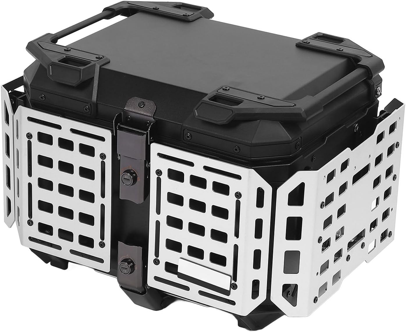 Rear Luggage Box with Enhanced Shockproof Protection, Aluminum Alloy Material for All Riders (Black and Silver)