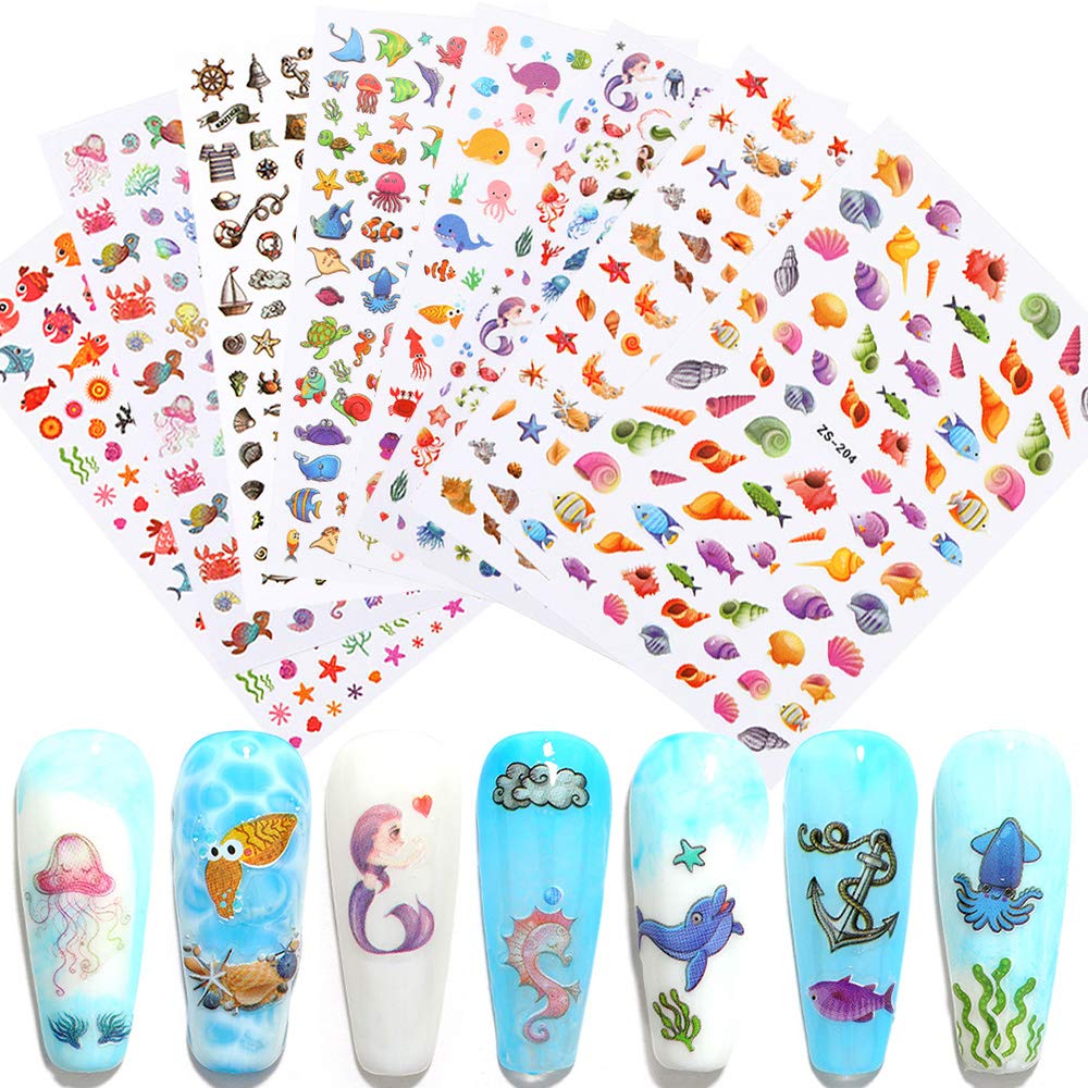 Macute 3D Adhesive Nail Stickers for Kids,8 Sheets