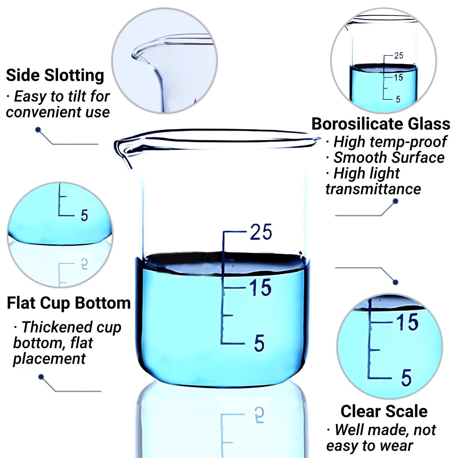 10 Stück Becherglas 25 ml Glas Messbecher 25ml Abgestufter Messbecher Borosilikatglas Becher für Wissenschaftliche Experimente in der Schule Labor