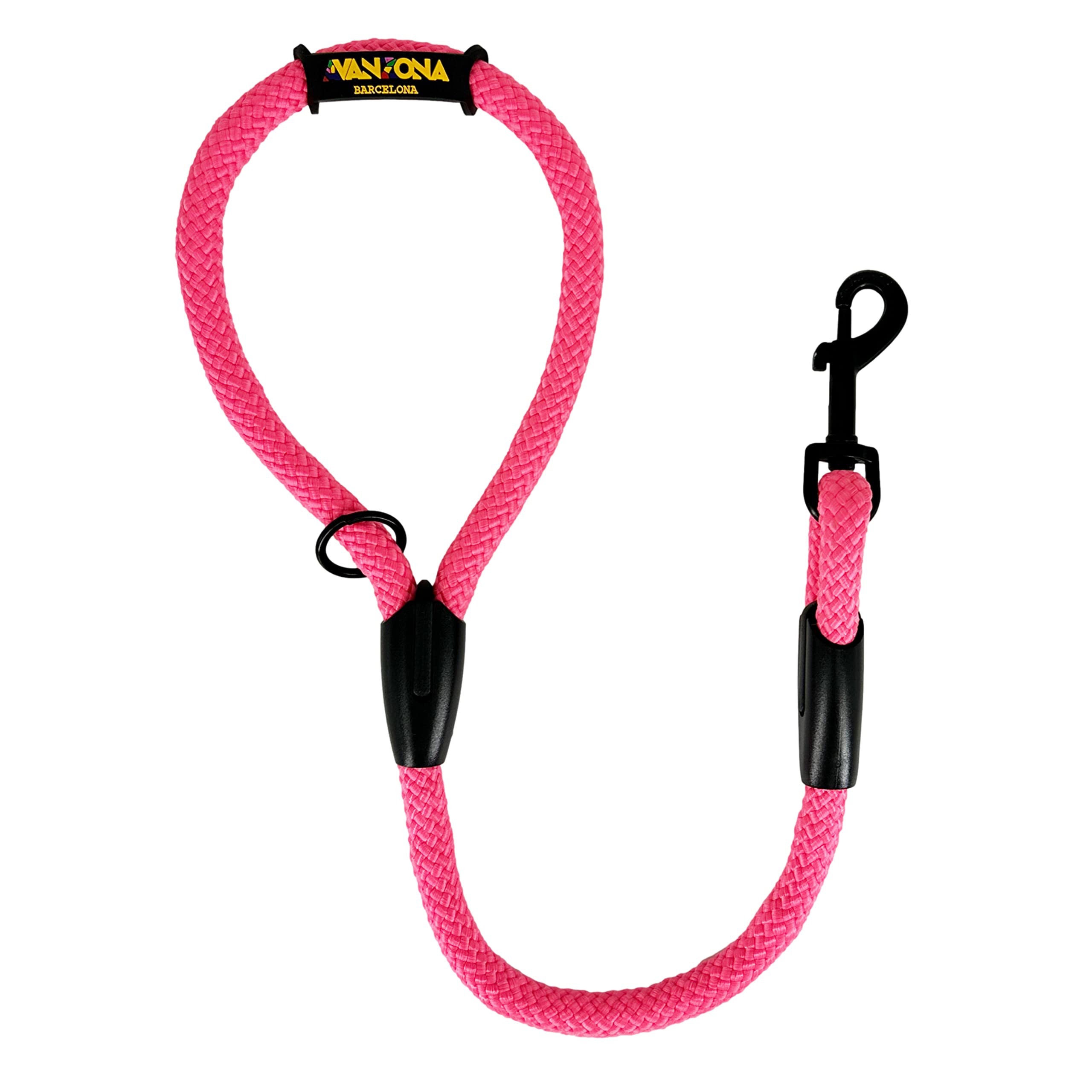 Correa Adiestramiento Perro Corta para Perros Grandes Pequeños Medianos. Correa Antitirones Perro Nylon Redonda. Hecho en España. 60cm. Rosa.