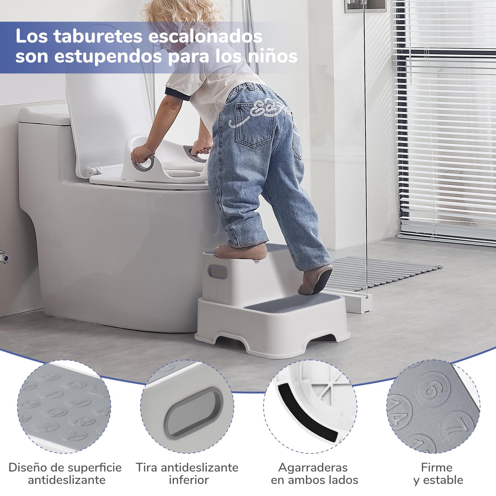 DEANIC Adaptador WC Niños con Escalon Infantil, Reductor WC Niños con 2 Almohadillas, Adaptador Baño para Niños con Escalon Peldaño, Bebe WC De 1 a 6 Años, 2 Cojines 1 Cepillo (Gris)