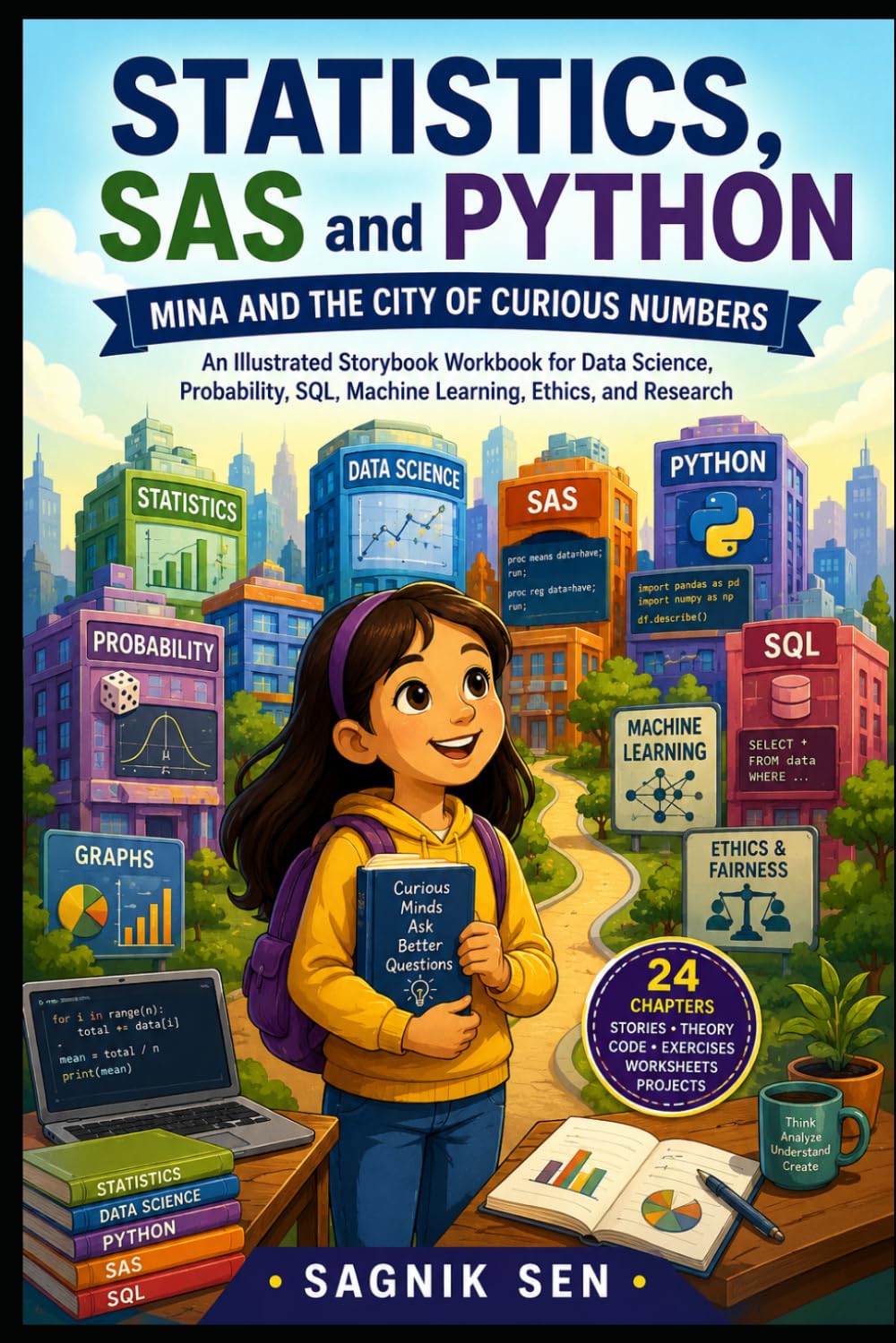 Statistics, SAS and Python for Beginners.: A Storybook Workbook for Statistics, Probability, Data Science, SQL, Machine Learning, Ethics, and Research.