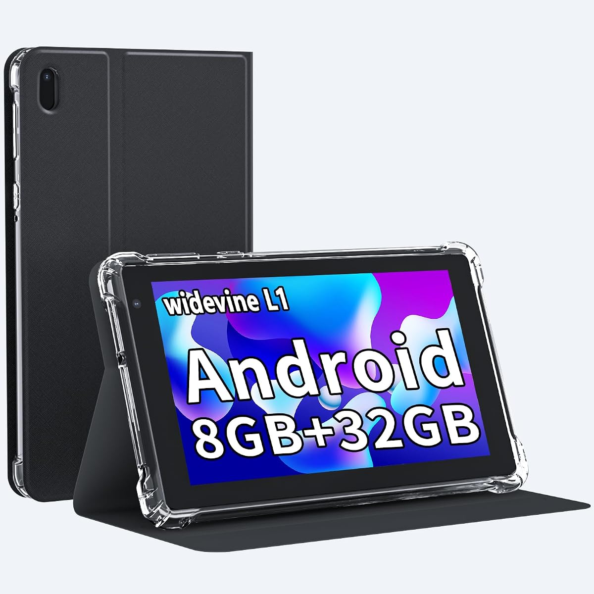 7 Inch Android Tablet with Case, 32GB ROM+ 8GB RAM Quad-Core Processor，2MP+5MP Dual Camera,5G WiFi 6, BT Computer Pc，3000mAh Battery,1024*600 IPS