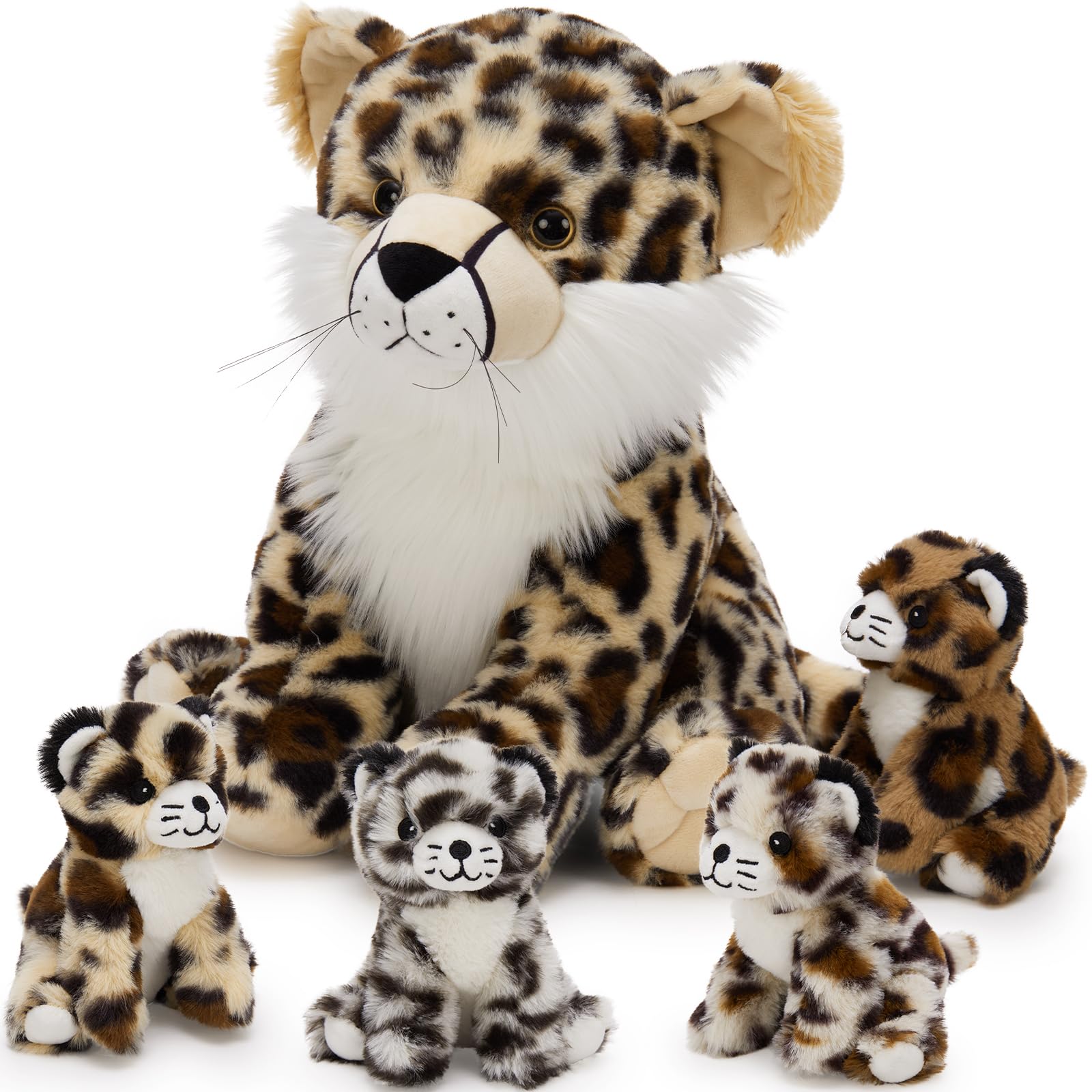 MaoGoLan 36cm Snow Leopard Soft Toy with Babies Inside, Giant Leopard Teddy Stuffed Animal, Cuddly Gift for Kids Girls Boys Christmas Birthday Party Decorations โ image 1