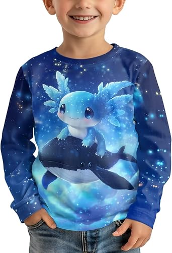 Boys Long Sleeve Shirts 3T-16T Crewneck Shirt, Loose Fit