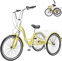 Vista 67 de H&ZT Triciclo para adultos, bicicleta de 3 ruedas, triciclo crucero, con engranaje de 7 velocidades, mango de freno de estacionamiento, escalón