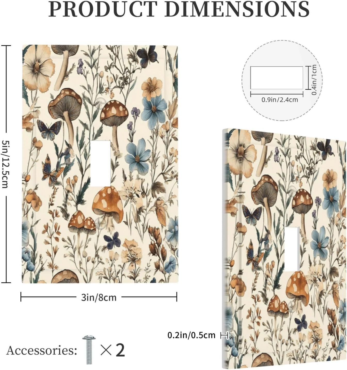 Vintage Botanical 1 Gang Light Switch Plate Decorative Plants Herbs Mushroom Cottagecore Single Toggle WallPlate Nature Floral Cover Electrical Switchplate Faceplate Aesthetic Neutral Beige Boho Decor image 5