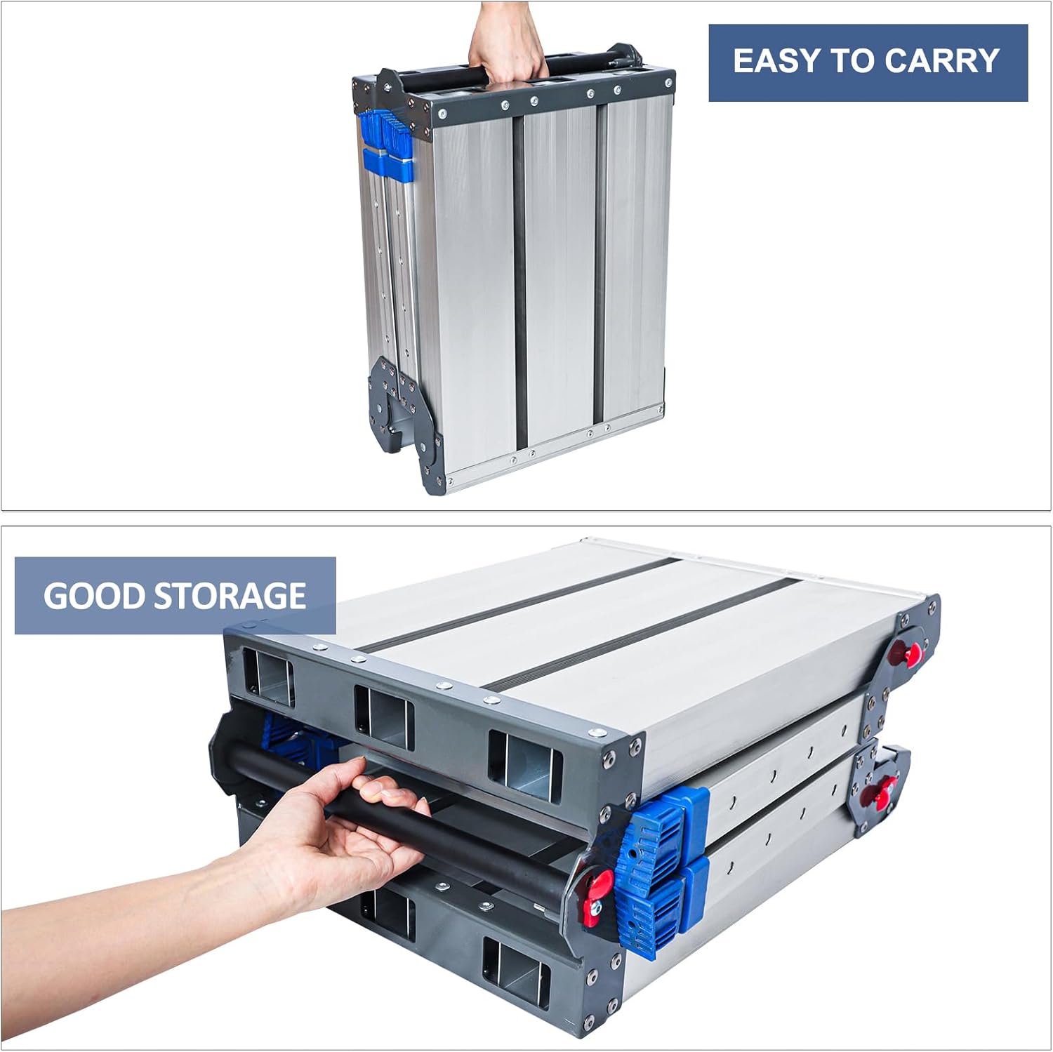 Foldable Aluminum Work Platform, 12.7 lb, Easy-Installation, Capacity of 500 lbs, Non-Slip, Step Stool for Adults with Adjustable Height, Heavy Duty & Portable Step Ladder