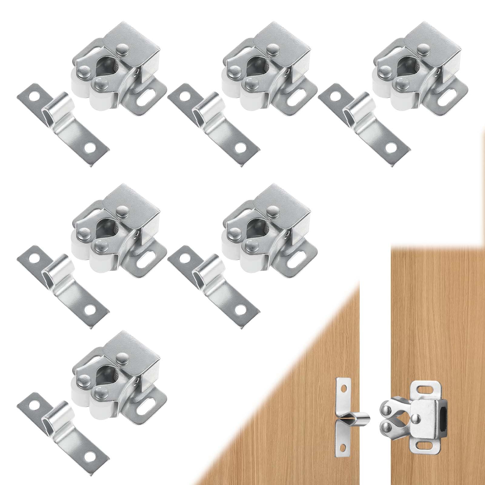 6pcs Cabinet Latch Door Latch, Double Roller Cupboard Latch, Door Catches for Internal Doors for Closet Kitchen, Roller Door Catch for Wardrobe, Home Furniture