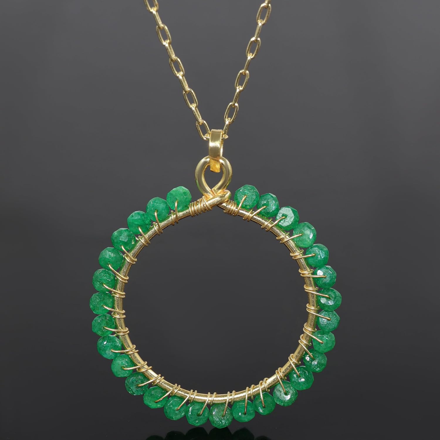 GOODSTONE JEWELS Natural Multi Opal Ruby and Emerald Circle-of-Life Pendant Necklace in 925 Sterling Silver & Yellow Gold Plated Size 16+2 Inch– Elegant Women’s Fine Jewelry Gift for Anniversary